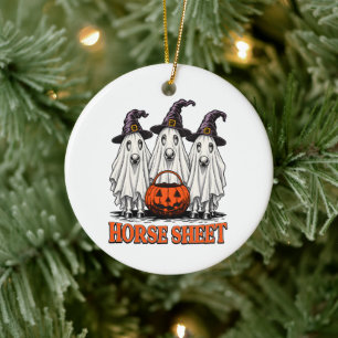 Cute Horse Sheet Ghost Horse Spooky Halloween Ceramic Tree Decoration