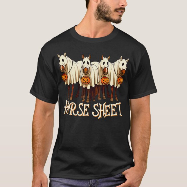 Cute Horse Sheet Ghost Horse Spooky Season Hallowe T-Shirt (Front)