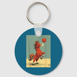 Cute horse sports funny basketball cartoon design key ring