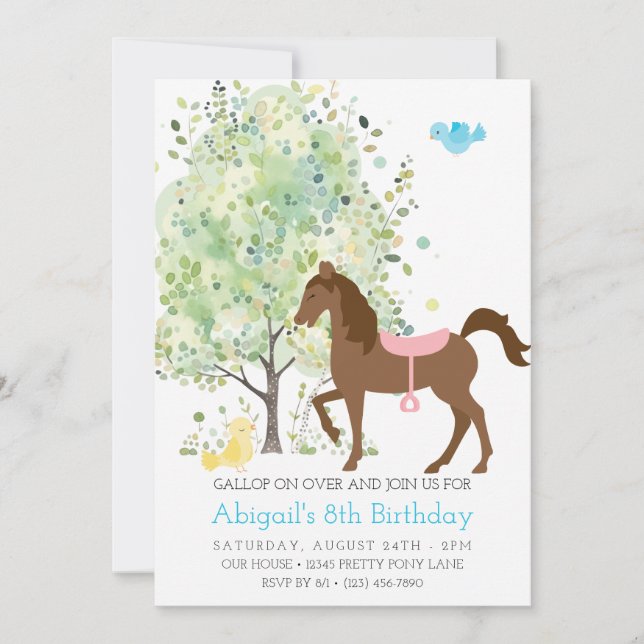 Cute Horse, Trees, Pony Rides Equestrian Birthday Invitation (Front)