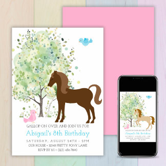 Cute Horse, Trees, Pony Rides Equestrian Birthday Invitation