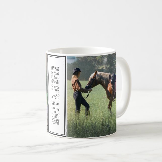 Cute Horse Two Photo Collage and Names Coffee Mug (Front Right)