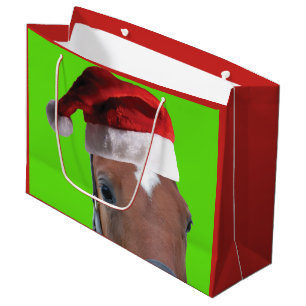 Cute Horse wearing a Santa Claus Hat for Christmas Large Gift Bag