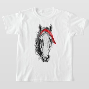 Cute Horse wears western Red Bandana T-Shirt