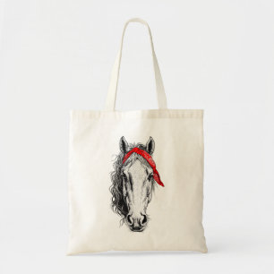 Cute Horse wears western Red Bandanna Tote Bag
