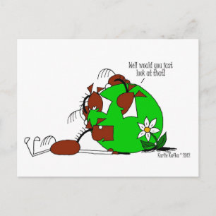 Cute Horse & Wild Flower Cartoon Postcard