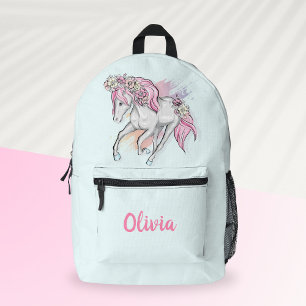 Cute Horse with Flowers Back to School Girls Printed Backpack