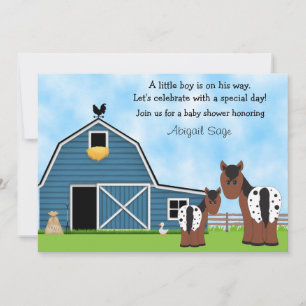 Cute Horses and Barn Boys Baby Shower Invitation