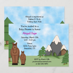 Cute Horses and Mountains Girl's Baby Shower Invitation