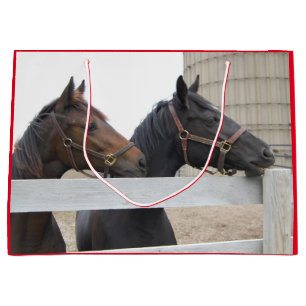 Cute Horses Looking over a fence Large Gift Bag