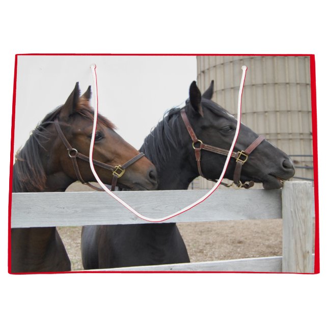 Cute Horses Looking over a fence Large Gift Bag (Front)