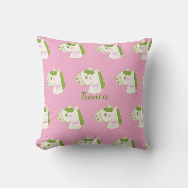 Cute Horses Personalized Pastel Throw Pillow (Front)