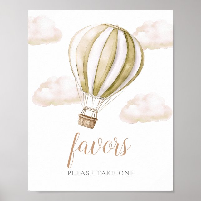 Cute Hot Air Balloon Baby Shower Favors Sign (Front)