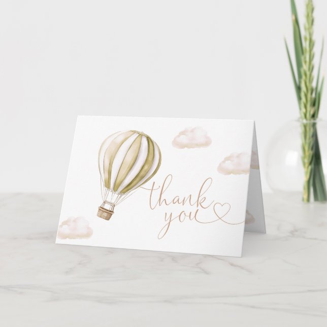 Cute Hot Air Balloon Baby Shower Thank You Card (Front)