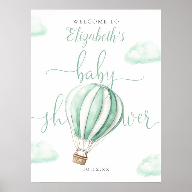 Cute Hot Air Balloon Baby Shower Welcome Sign (Front)