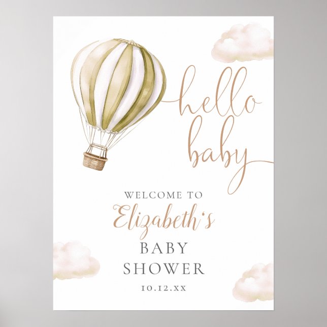 Cute Hot Air Balloon Baby Shower Welcome Sign (Front)