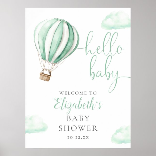 Cute Hot Air Balloon Baby Shower Welcome Sign (Front)