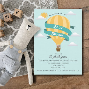 Cute Hot Air Balloon Bear Baby Shower Invitation
