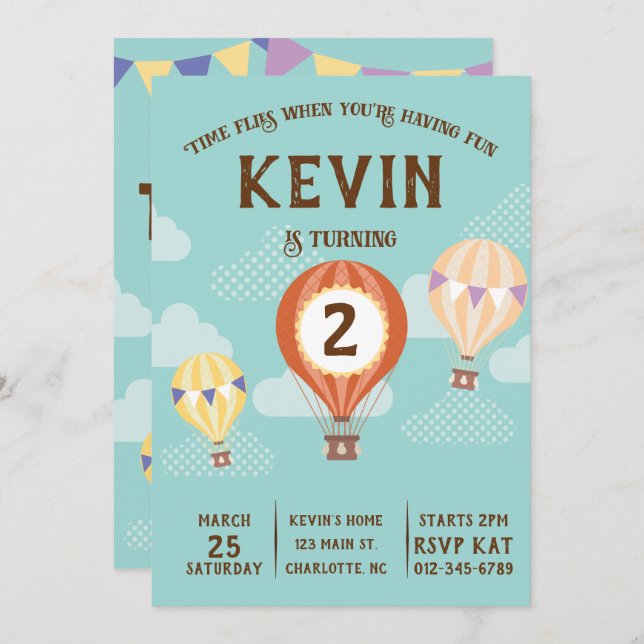 Cute Hot-Air Balloon Birthday. Invitation (Front/Back)