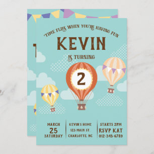 Cute Hot-Air Balloon Birthday. Invitation