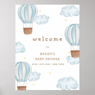 Cute Hot Air Balloon Cloud Boy Baby Shower Welcome Poster