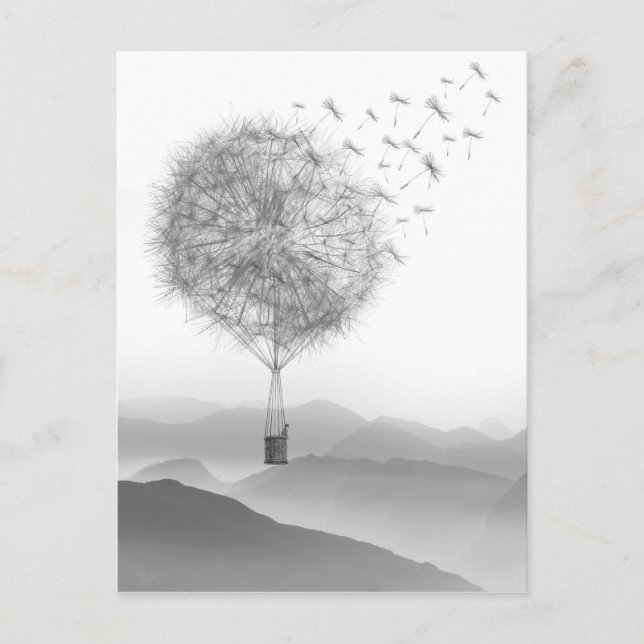 Cute Hot Air Balloon Dandelion Seeds Blowing Postcard (Front)