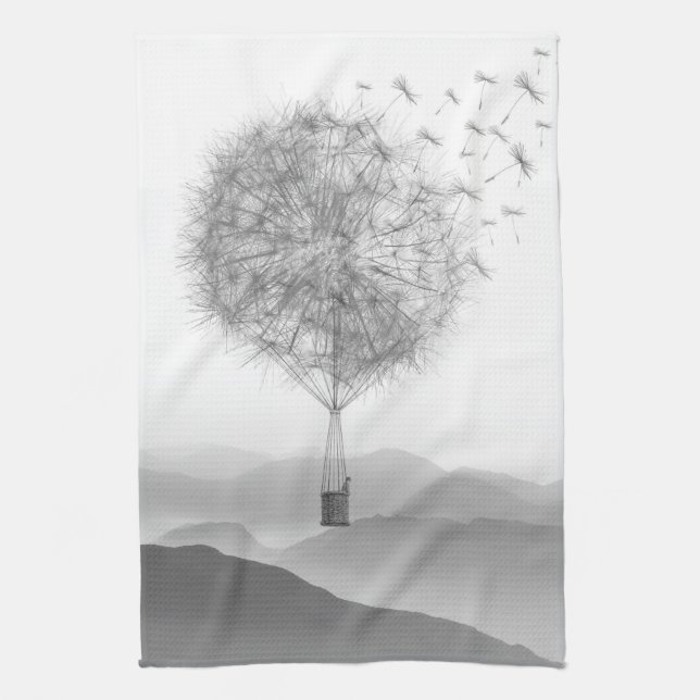 Cute Hot Air Balloon Dandelion Seeds Blowing Tea Towel (Vertical)