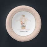 Cute Hot Air Balloon Giraffe Zebra 1st Birthday Paper Plate<br><div class="desc">This is an adorable hot air balloon theme paper party goods set for your little girl's first birthday! You can also change it to any year or celebration using the template fields. Created with a soft, warm pink peach toned border with polka dots that match the hot air balloons designs....</div>