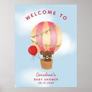 Cute Hot Air Balloon Girl Baby Shower Welcome Sign