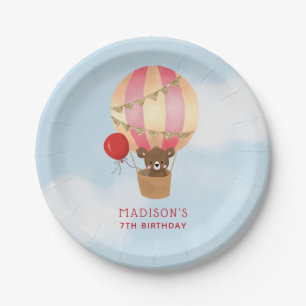 Cute Hot Air Balloon Girl Birthday Party Paper Plate