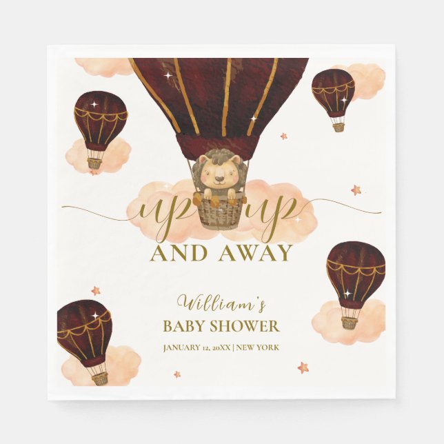 Cute Hot Air Balloon Jungle Lion Boy Baby Shower  Napkin (Front)