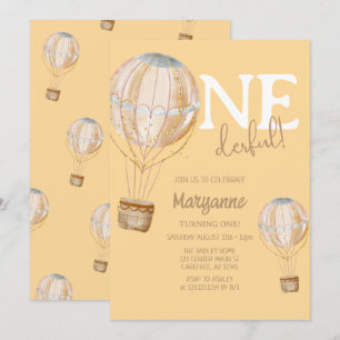 Cute Hot Air Balloon Kids Birthday Invitation