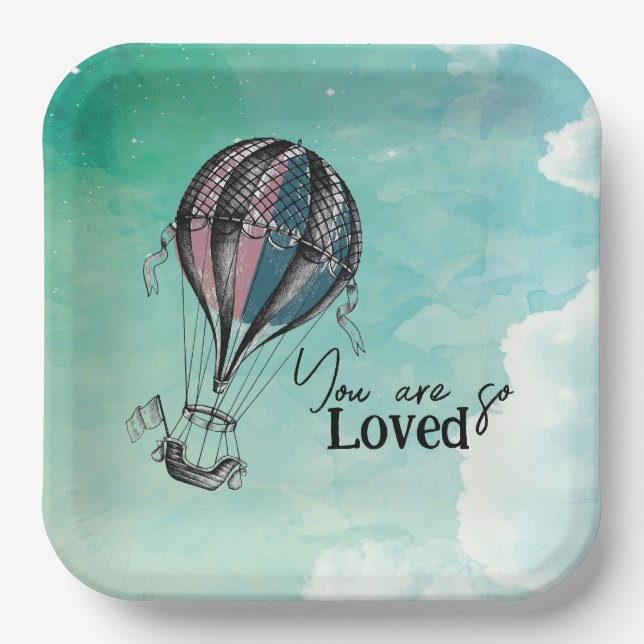 Cute Hot Air Balloon Paper Plate (Front)