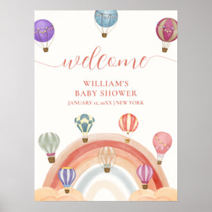 Cute Hot Air Balloon Rainbow Baby Shower Welcome  Poster