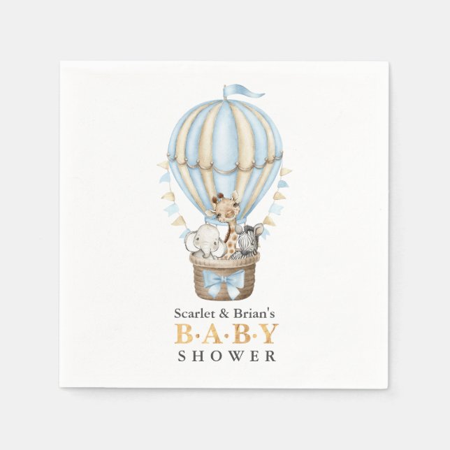 Cute Hot Air Balloon Safari Animals Baby Shower  N Napkin (Front)
