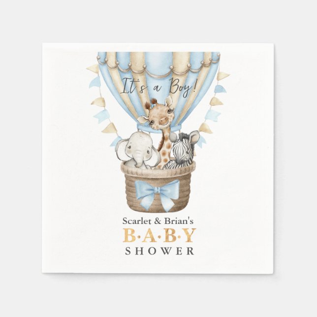 Cute Hot Air Balloon Safari Animals Baby Shower  Napkin (Front)