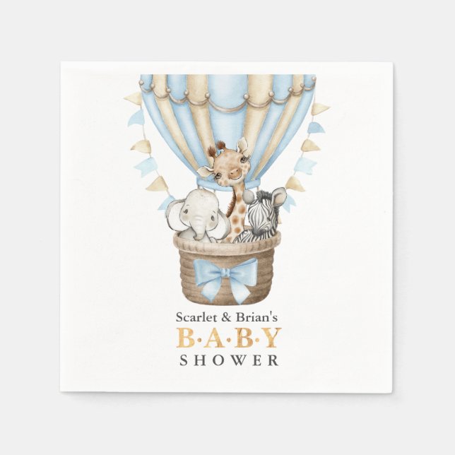 Cute Hot Air Balloon Safari Animals Baby Shower Napkin (Front)