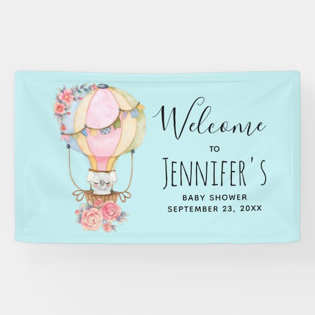 Cute Hot Air Balloon Watercolor  Baby Shower Banner (Horizontal)
