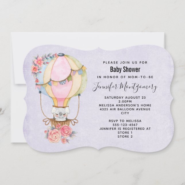 Cute Hot Air Balloon Watercolor Baby Shower Invitation (Front)