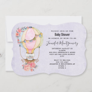 Cute Hot Air Balloon Watercolor Baby Shower Invitation