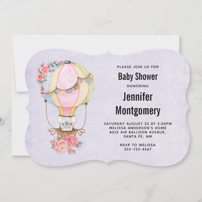 Cute Hot Air Balloon Watercolor Baby Shower Invitation (Front)