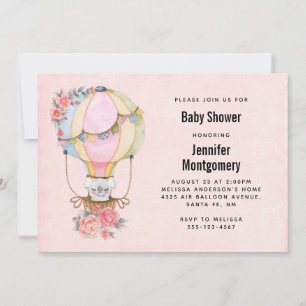 Cute Hot Air Balloon Watercolor Baby Shower Invitation