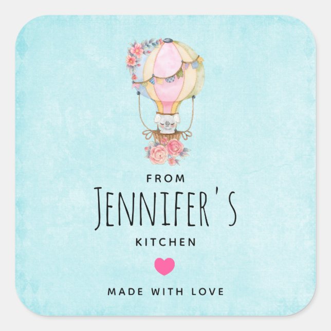Cute Hot Air Balloon Watercolor Kitchen Square Sticker (Front)