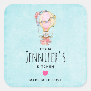 Cute Hot Air Balloon Watercolor Kitchen Square Sticker