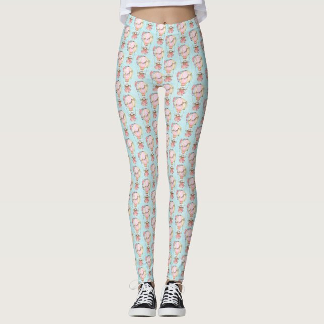Cute Hot Air Balloon Watercolor Pattern Leggings (Front)