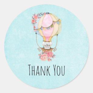 Cute Hot Air Balloon Watercolor Thank You Classic Round Sticker