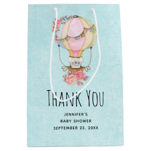 Cute Hot Air Balloon Watercolor Thank You Medium Gift Bag