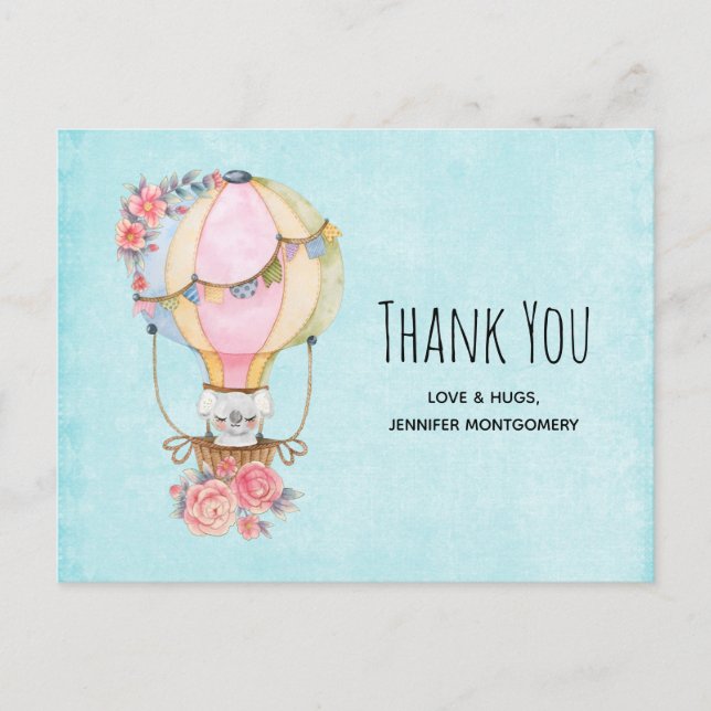 Cute Hot Air Balloon Watercolor Thank You Postcard (Front)