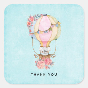 Cute Hot Air Balloon Watercolor Thank You Square Sticker