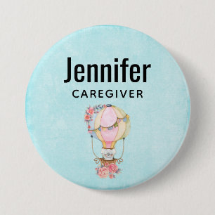 Cute Hot Air Balloon with Bear Watercolor 7.5 Cm Round Badge